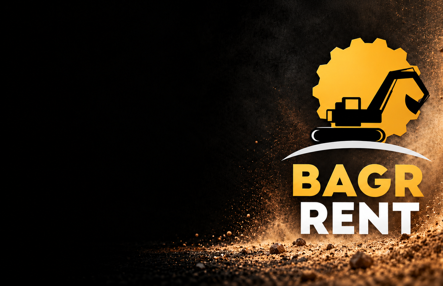 Logo BAGRR RENT ve zlatém písku